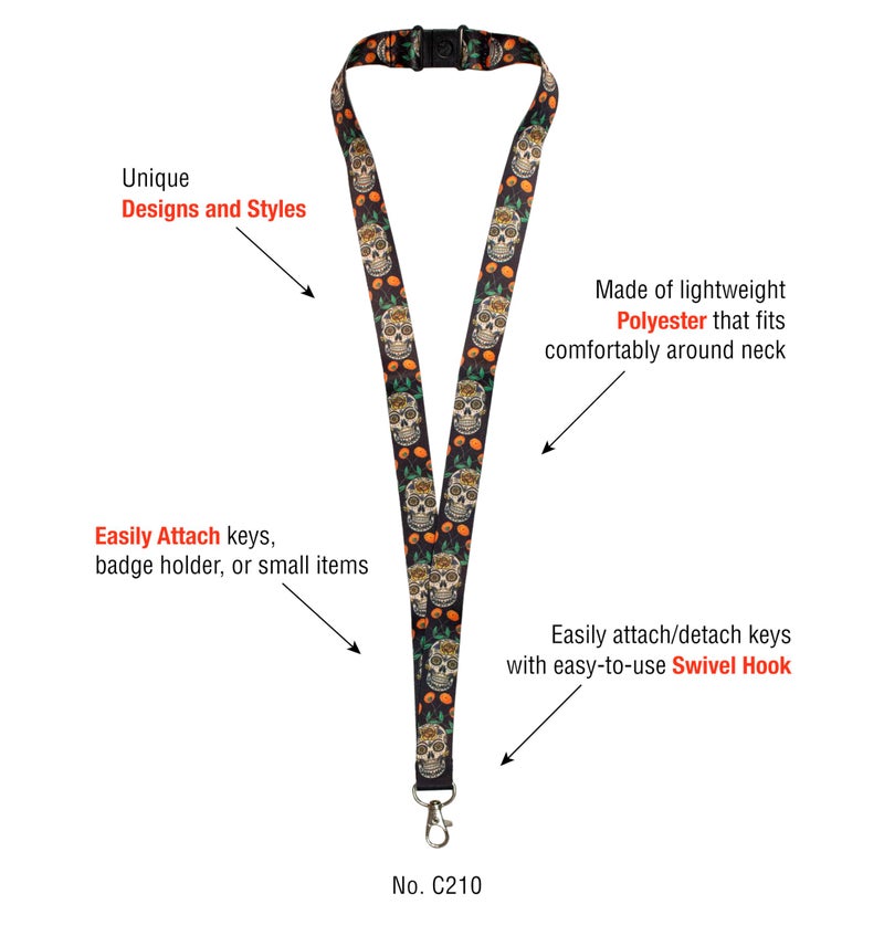 Lucky Line Lanyard with Swivel Snap, Sugar Skull Design (C210), 17 Â¼â€ Long Without The Attachment, Â¾â€ inch Wide - Image 5